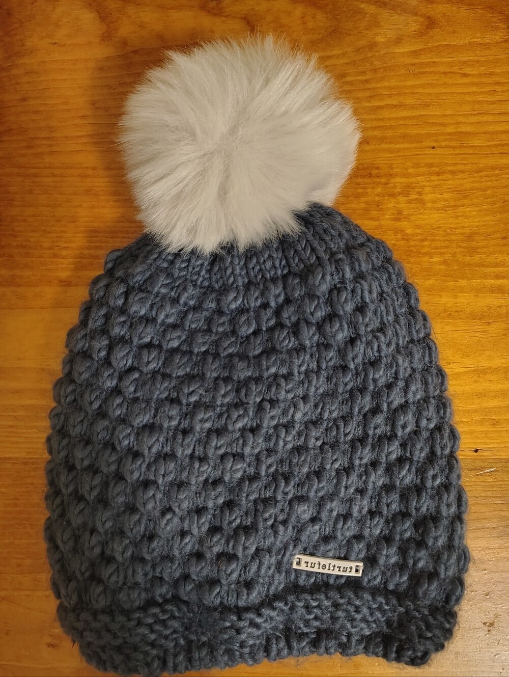 Turtle Fur Lined Beanie Hat With Pom Pom Deep blue